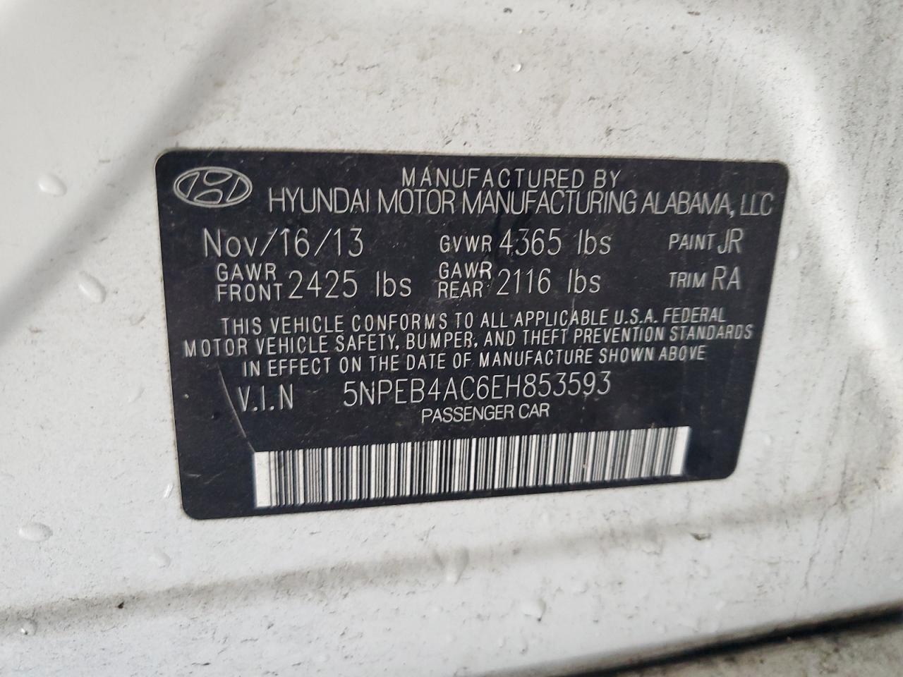 5NPEB4AC6EH853593 2014 Hyundai Sonata Gls