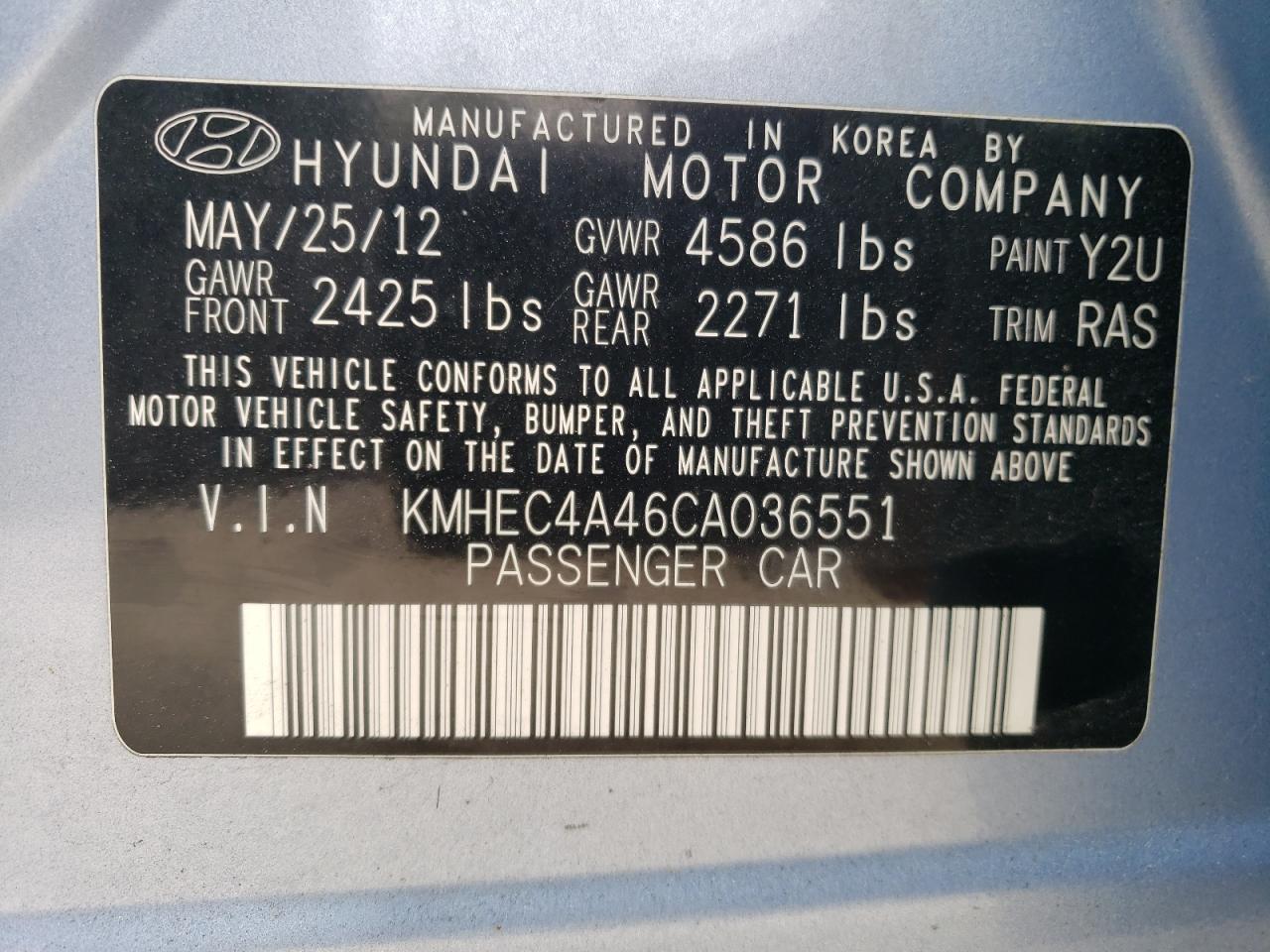 2012 Hyundai Sonata Hybrid vin: KMHEC4A46CA036551