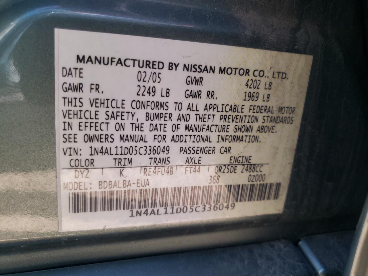 1N4AL11D05C336049 2005 Nissan Altima S