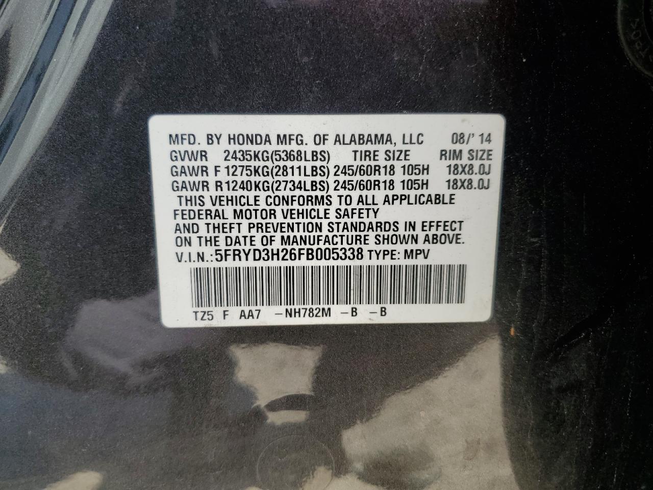 5FRYD3H26FB005338 2015 Acura Mdx