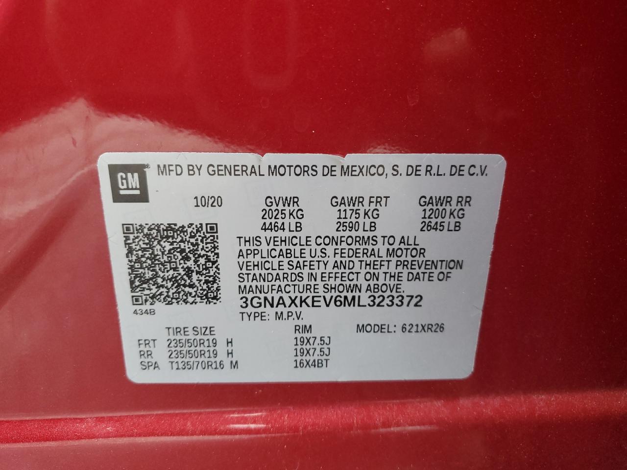 3GNAXKEV6ML323372 2021 Chevrolet Equinox Lt