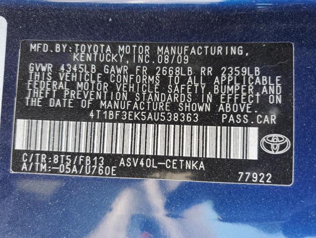 2010 Toyota Camry Base VIN: 4T1BF3EK5AU538363 Lot: 56863844