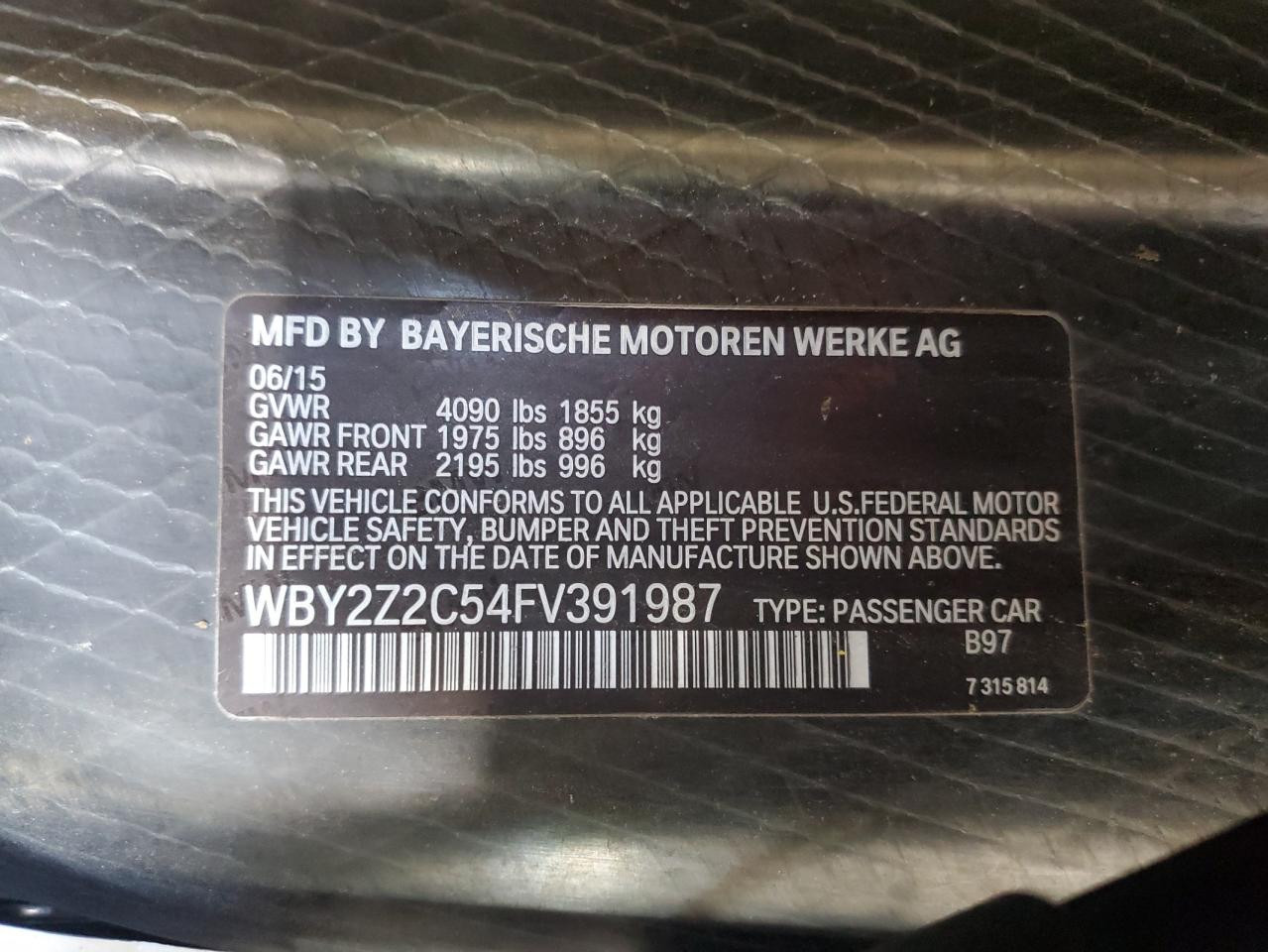 WBY2Z2C54FV391987 2015 BMW I8