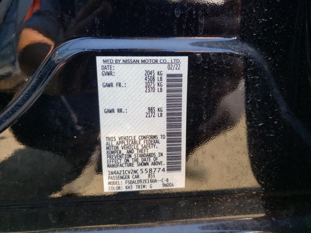 1N4AZ1CV2NC558774 2022 Nissan Leaf Sv
