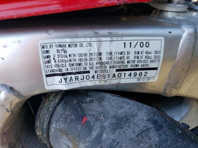 2001 YAMAHA YZFR6 L JYARJ04E31A014962