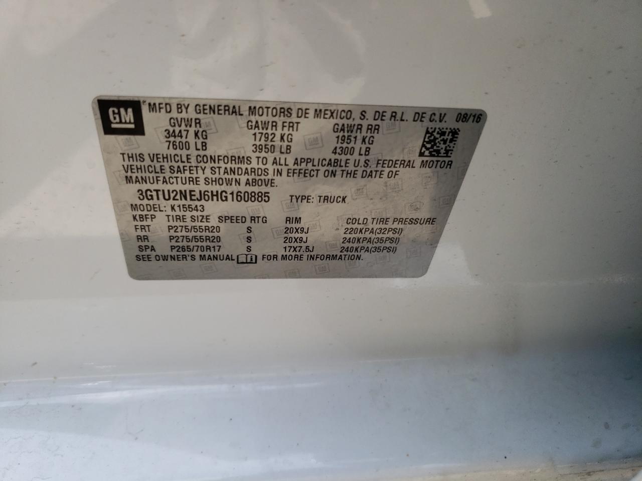 3GTU2NEJ6HG160885 2017 GMC Sierra K1500 Slt