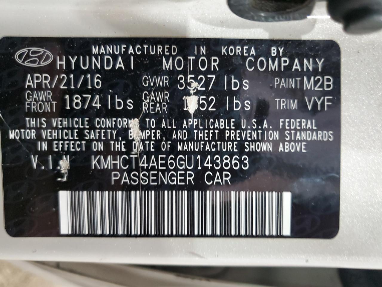 KMHCT4AE6GU143863 2016 Hyundai Accent Se