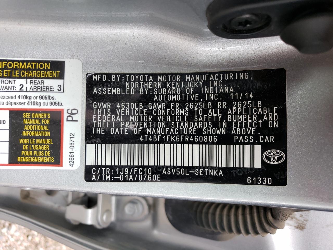 4T4BF1FK6FR460806 2015 Toyota Camry Le