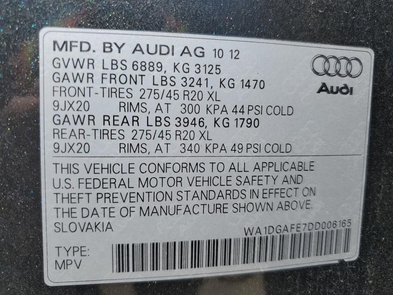 WA1DGAFE7DD006165 2013 Audi Q7 Prestige