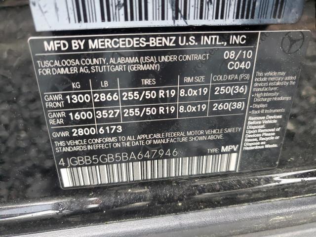 2011 Mercedes-Benz Ml 350 VIN: 4JGBB5GB5BA647946 Lot: 54445494