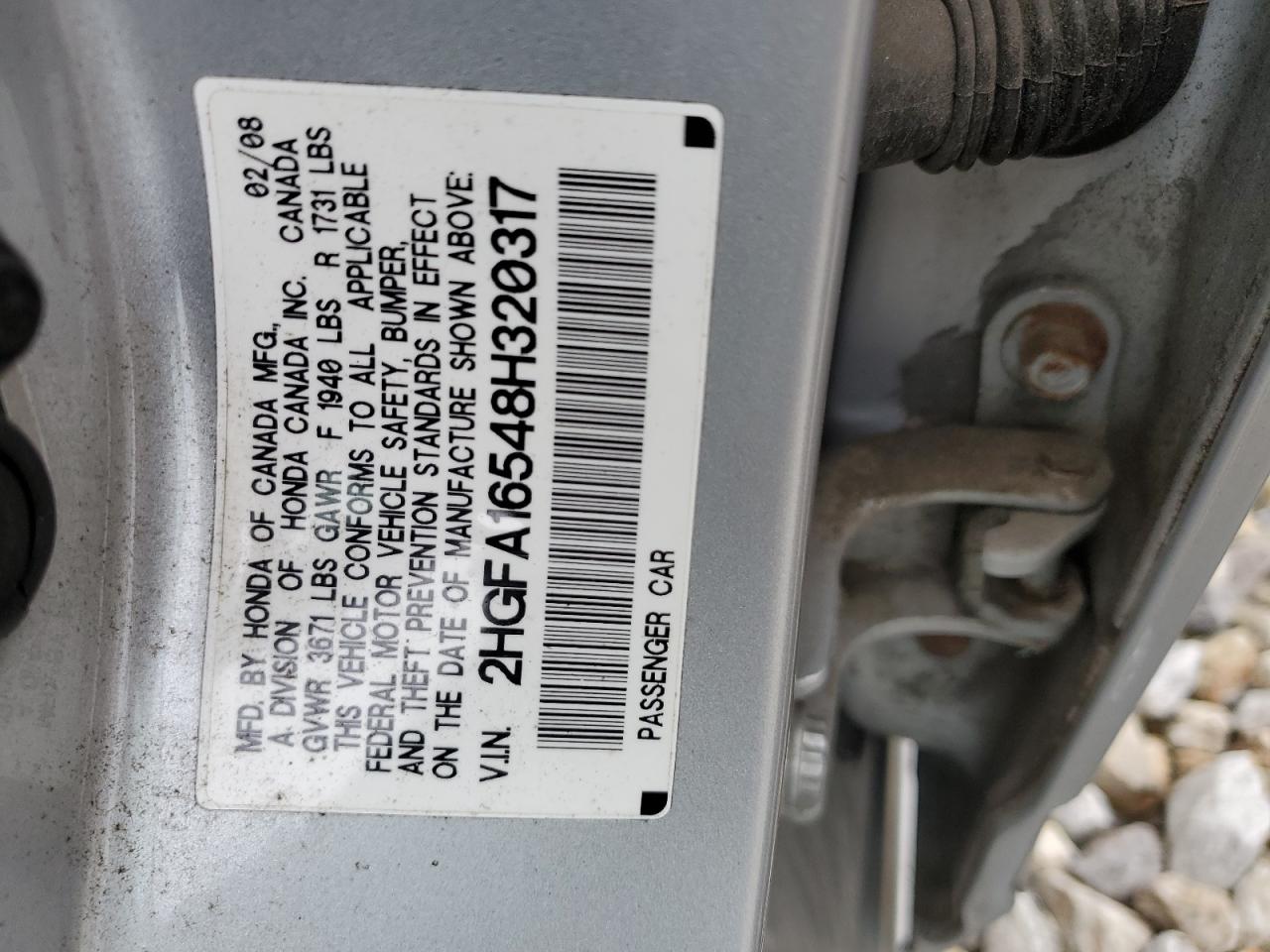 2HGFA16548H320317 2008 Honda Civic Lx