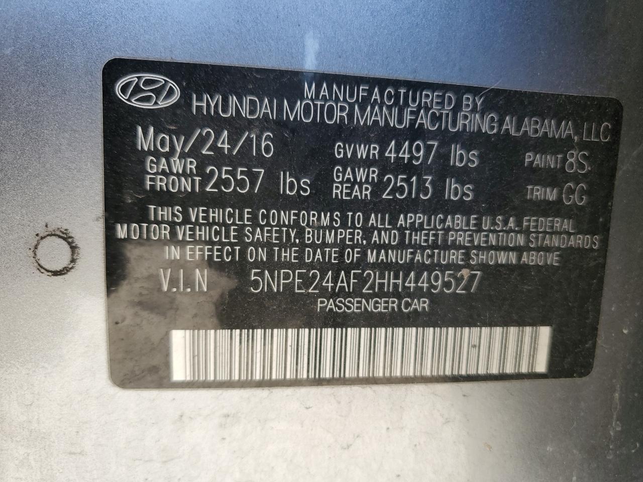 5NPE24AF2HH449527 2017 Hyundai Sonata Se