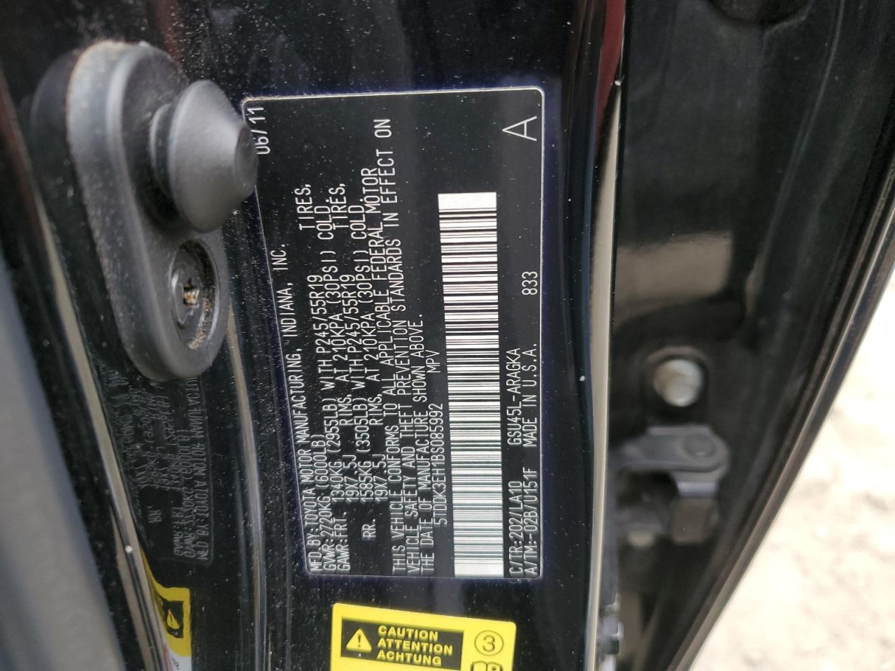 5TDDK3EH1BS085992 2011 Toyota Highlander Limited