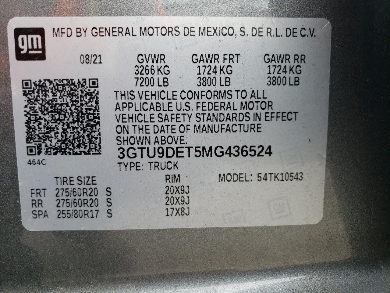 3GTU9DET5MG436524 2021 GMC Sierra K1500 Slt