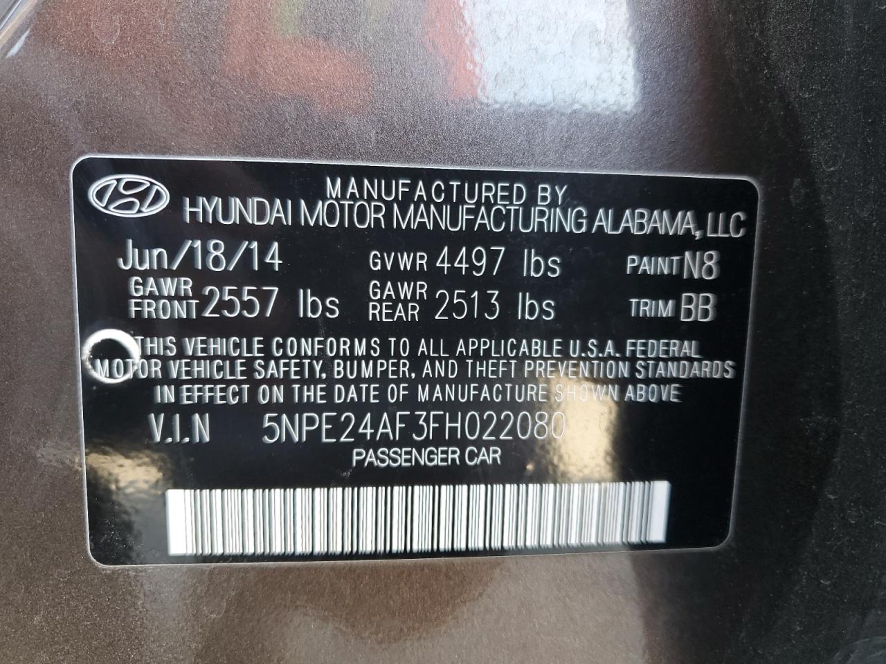 5NPE24AF3FH022080 2015 Hyundai Sonata Se