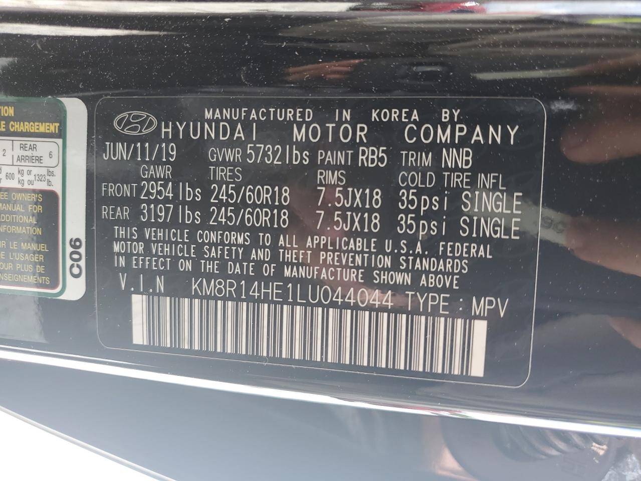 KM8R14HE1LU044044 2020 Hyundai Palisade Se