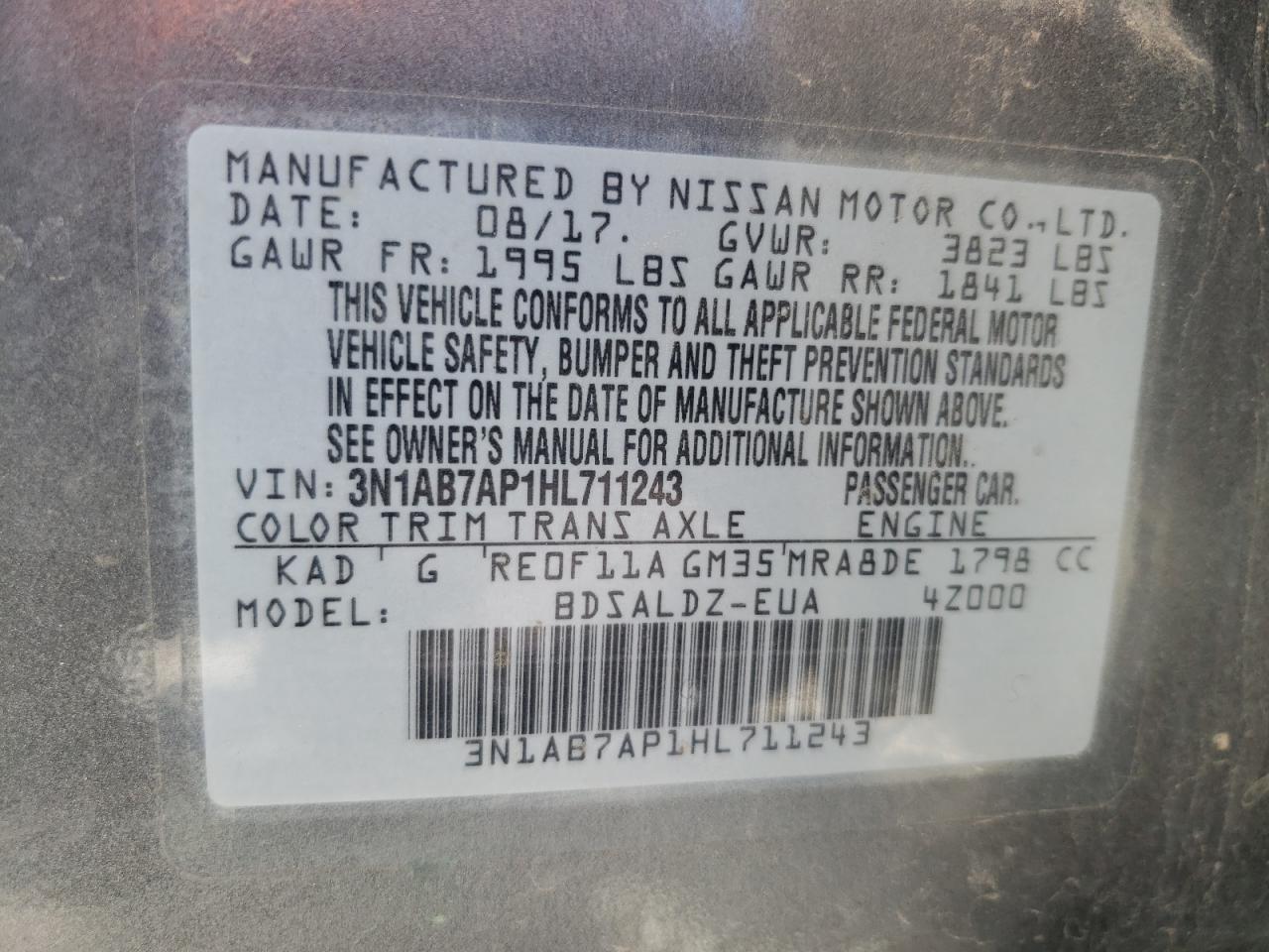 3N1AB7AP1HL711243 2017 Nissan Sentra S