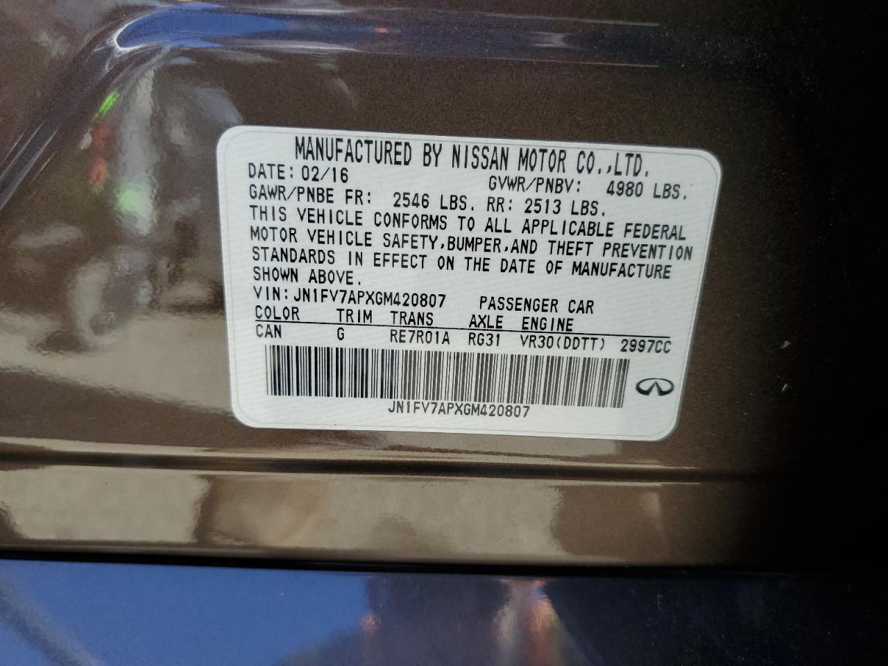 JN1FV7APXGM420807 2016 Infiniti Q50 Red Sport 400