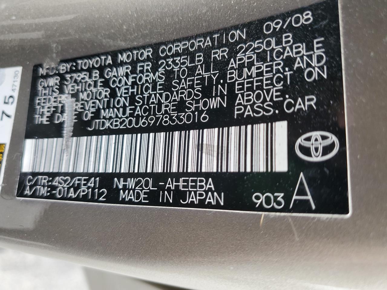 JTDKB20U697833016 2009 Toyota Prius