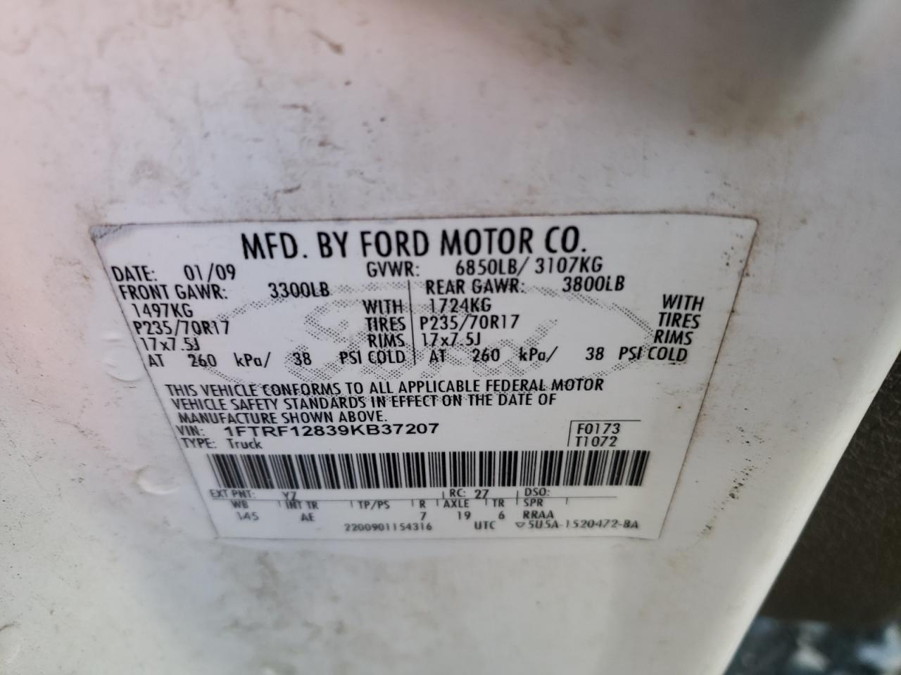 1FTRF12839KB37207 2009 Ford F150