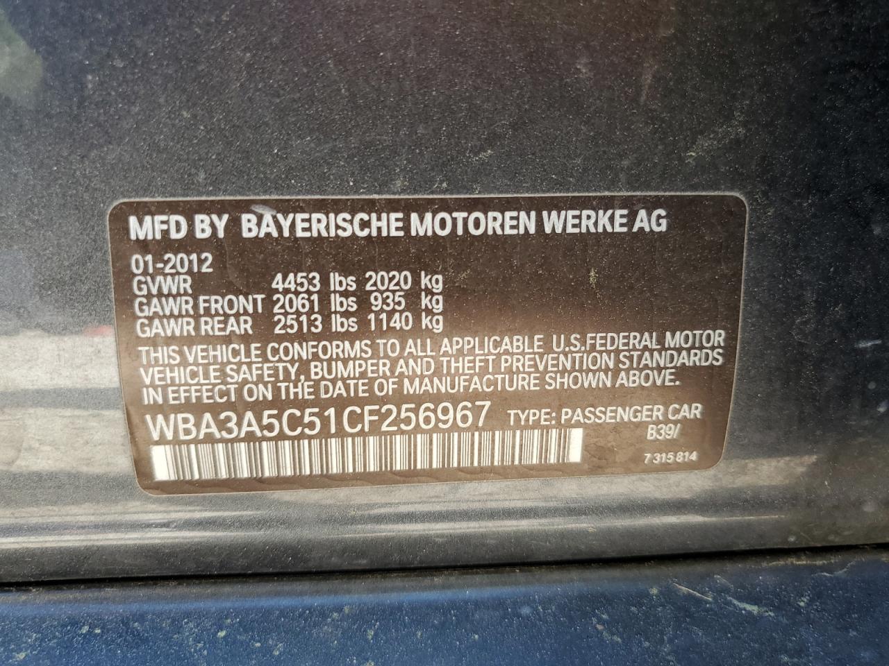 WBA3A5C51CF256967 2012 BMW 328 I