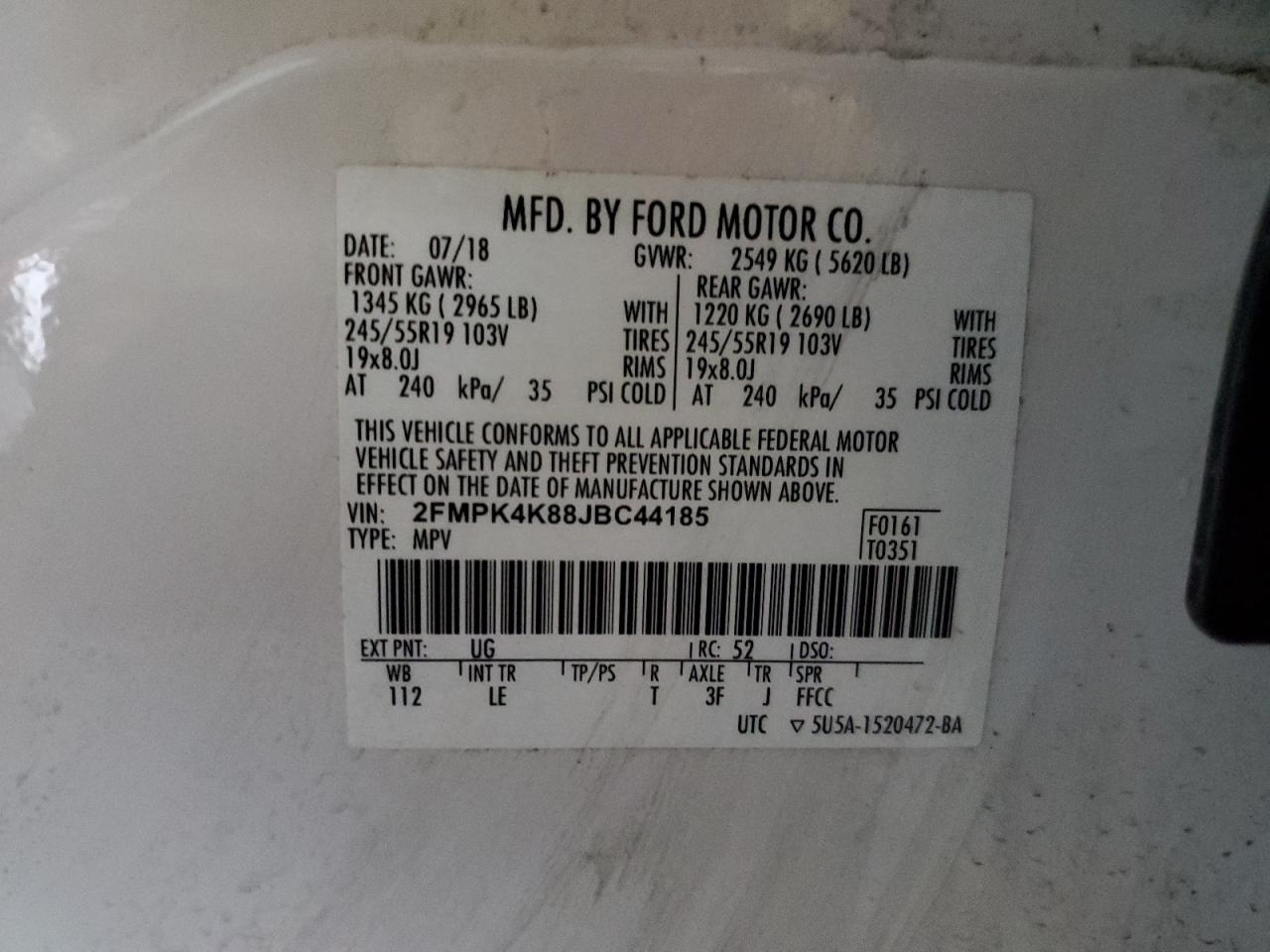 2FMPK4K88JBC44185 2018 Ford Edge Titanium