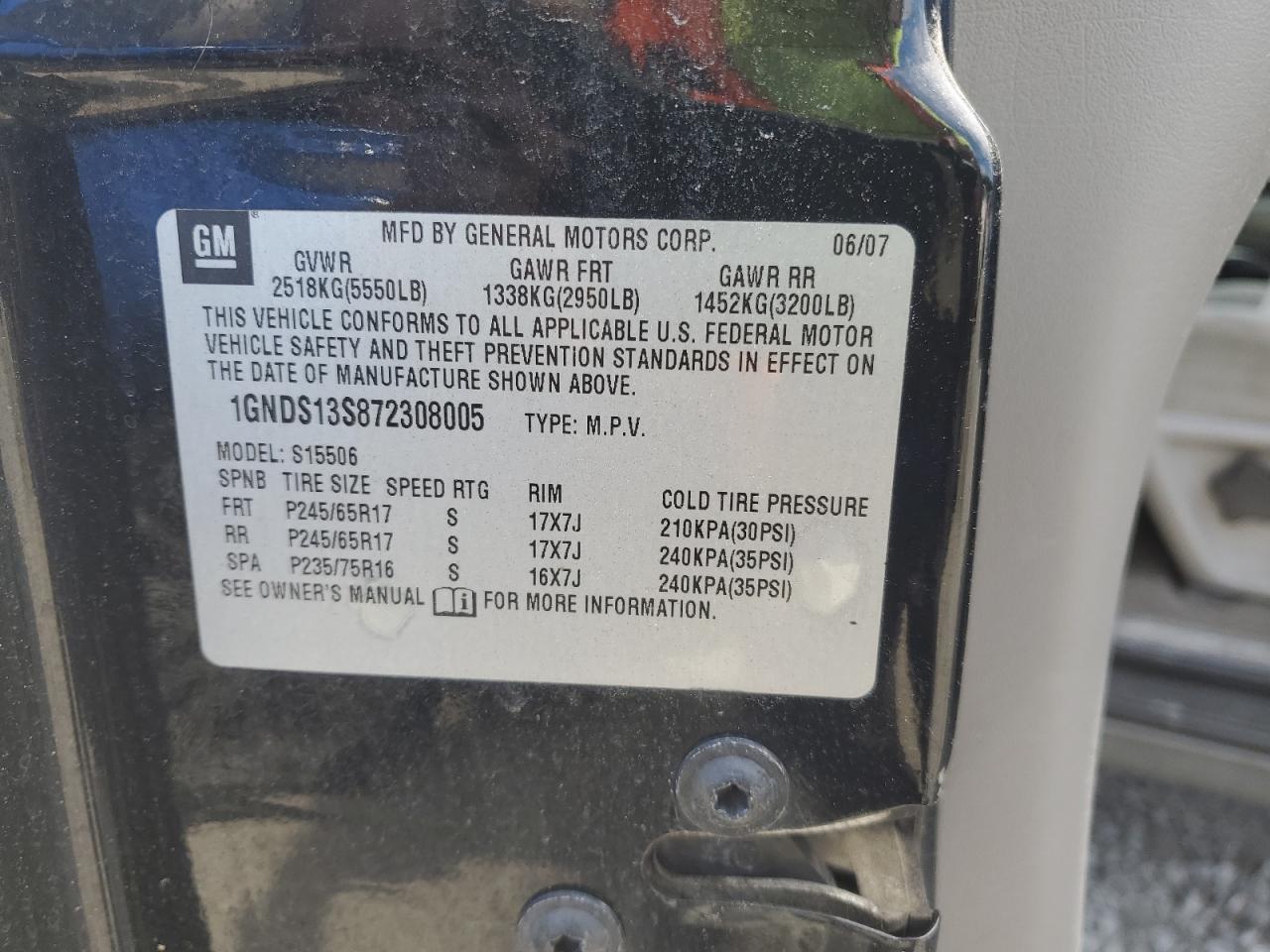 1GNDS13S872308005 2007 Chevrolet Trailblazer Ls