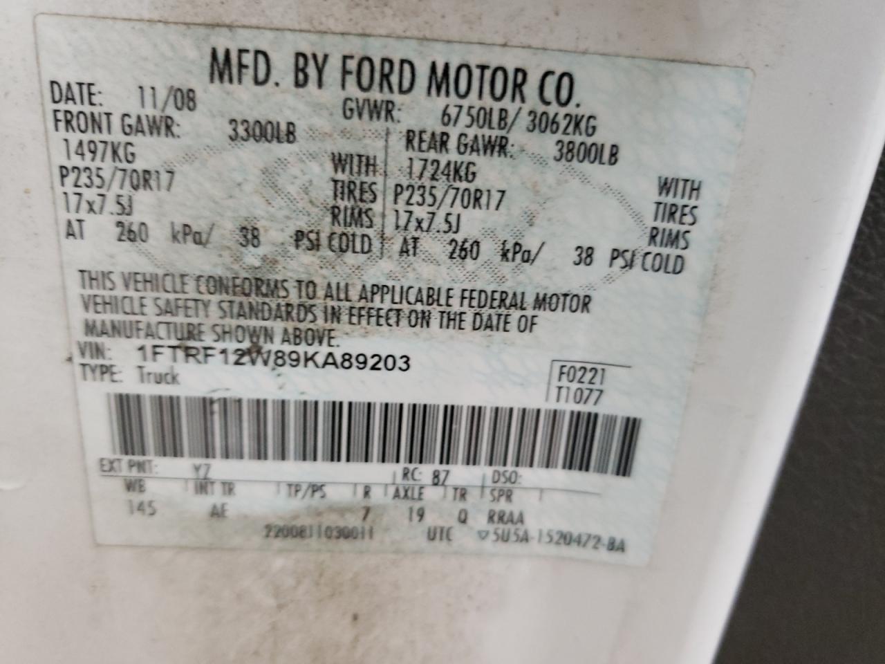 1FTRF12W89KA89203 2009 Ford F150