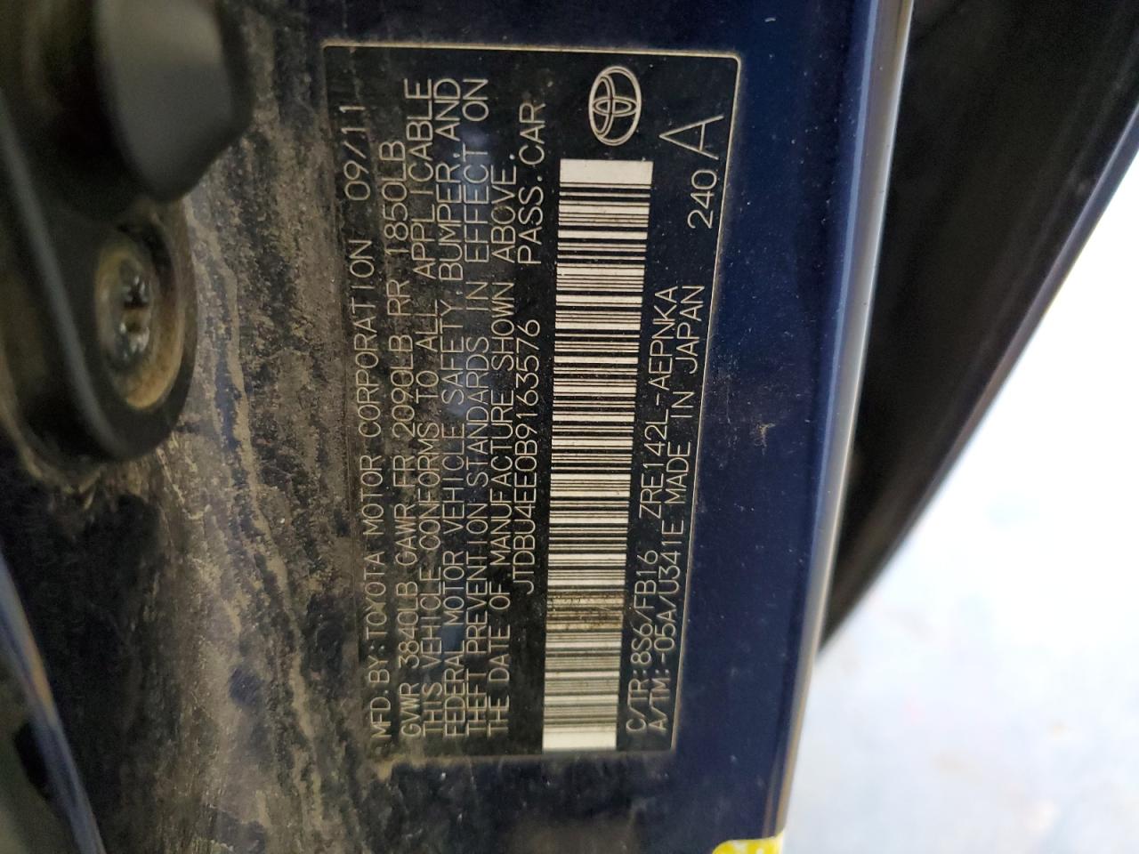 JTDBU4EE0B9163576 2011 Toyota Corolla Base