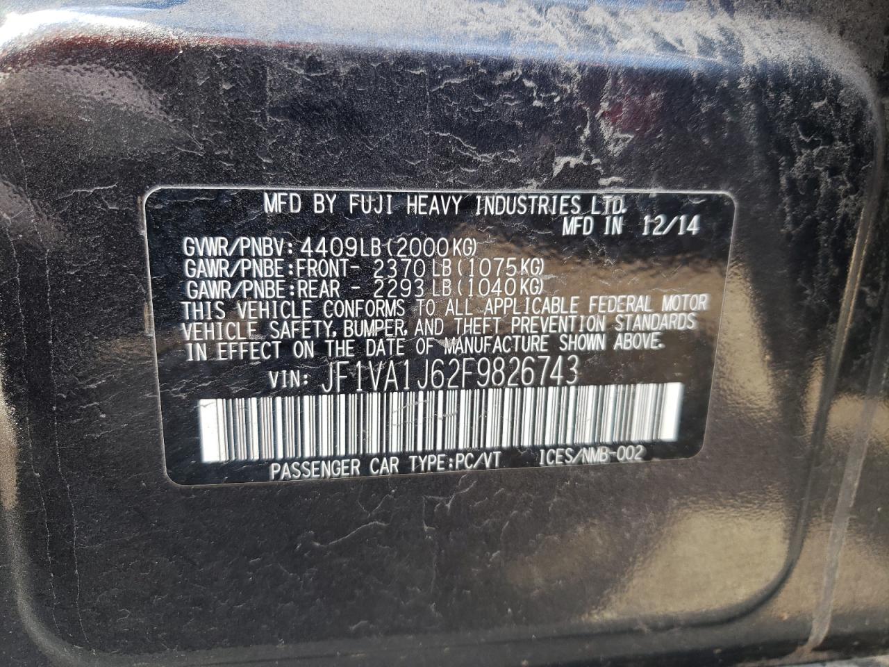 JF1VA1J62F9826743 2015 Subaru Wrx Limited