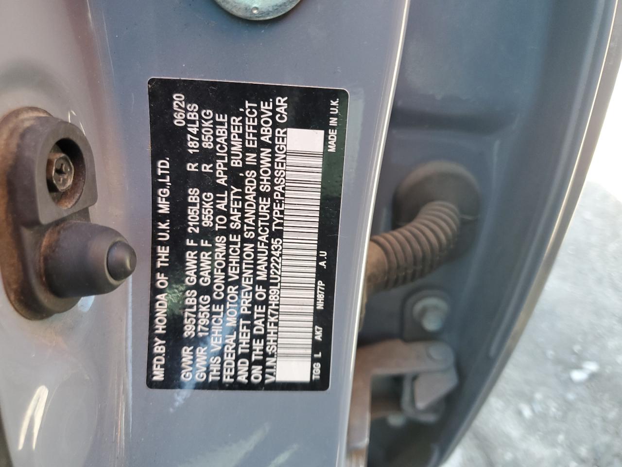 SHHFK7H89LU222435 2020 Honda Civic Exl