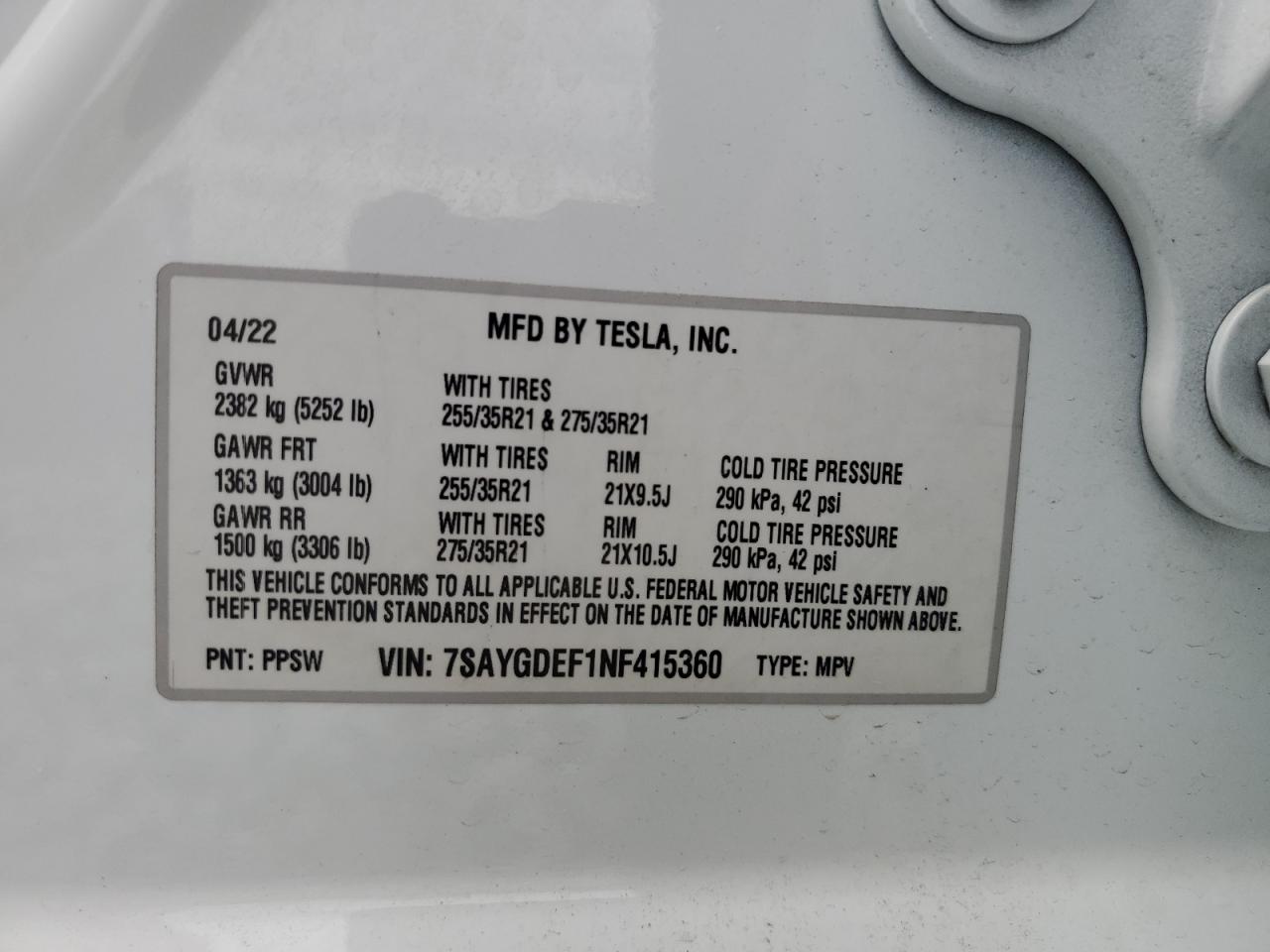 7SAYGDEF1NF415360 2022 Tesla Model Y