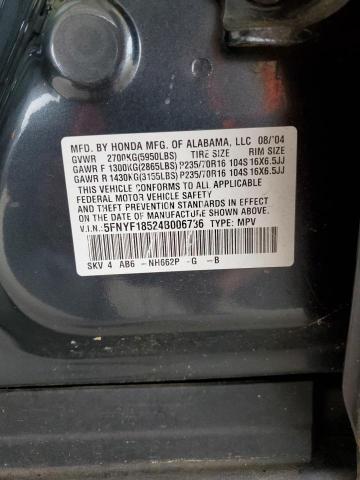 2004 Honda Pilot Exl VIN: 5FNYF18524B006736 Lot: 55139494