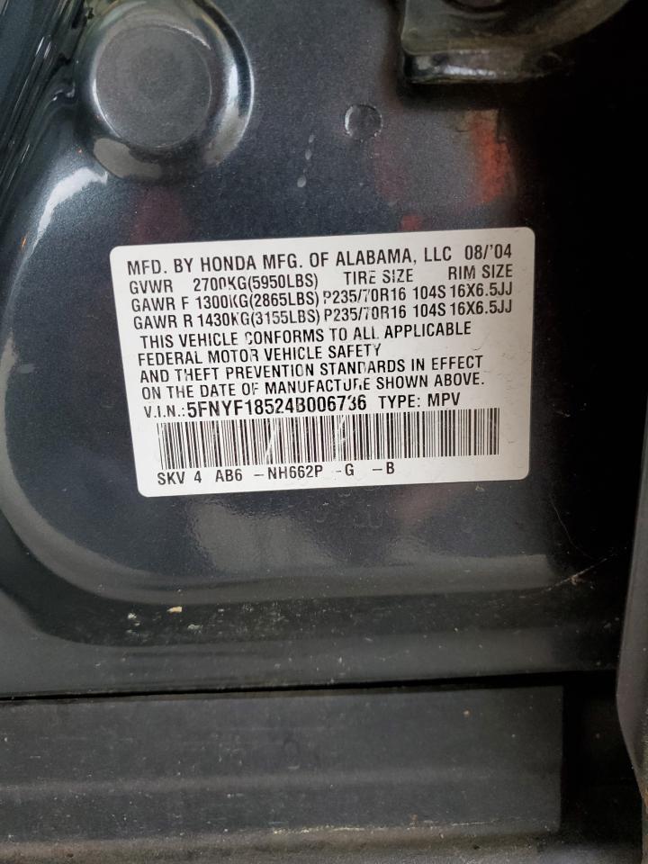 5FNYF18524B006736 2004 Honda Pilot Exl