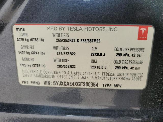 2016 Tesla Model X VIN: 5YJXCAE4XGFS00354 Lot: 54435594