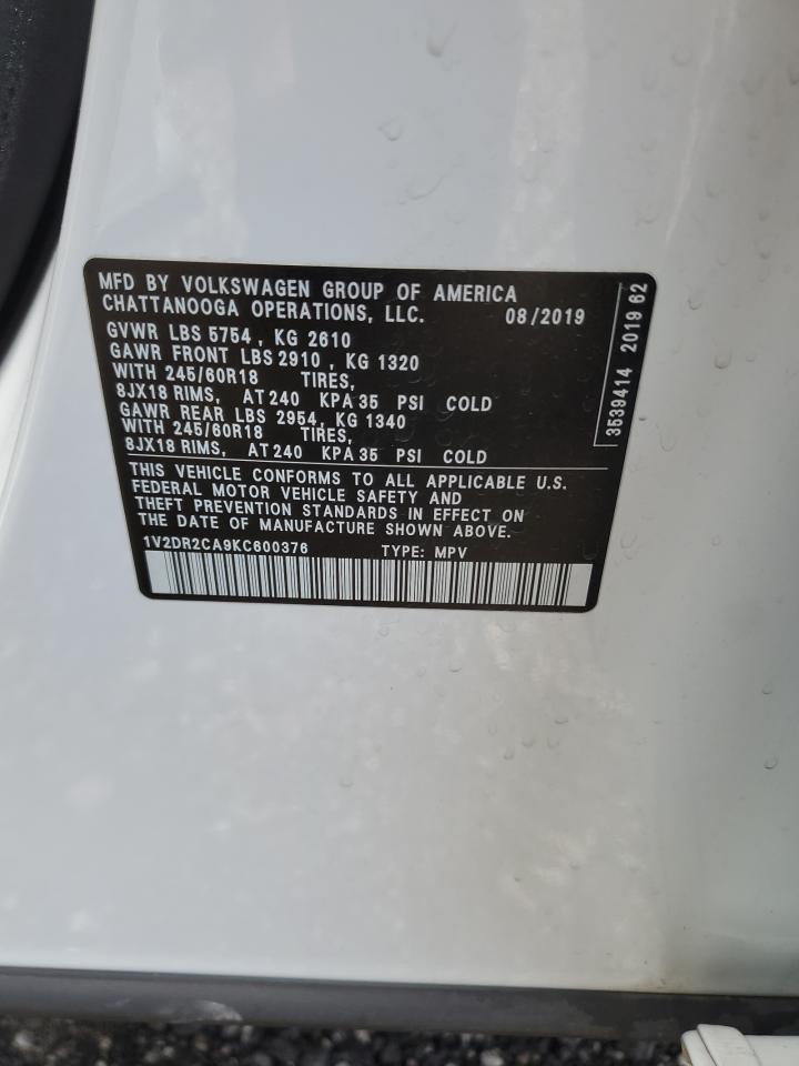 1V2DR2CA9KC600376 2019 Volkswagen Atlas Se