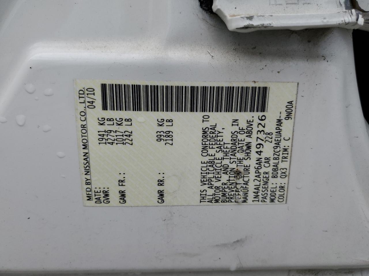 1N4AL2AP6AN497326 2010 Nissan Altima Base