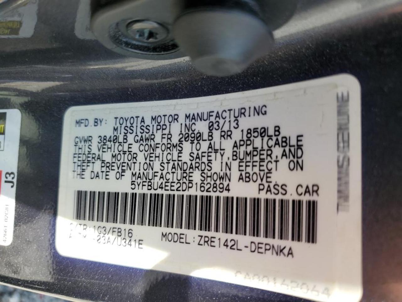 5YFBU4EE2DP162894 2013 Toyota Corolla Base