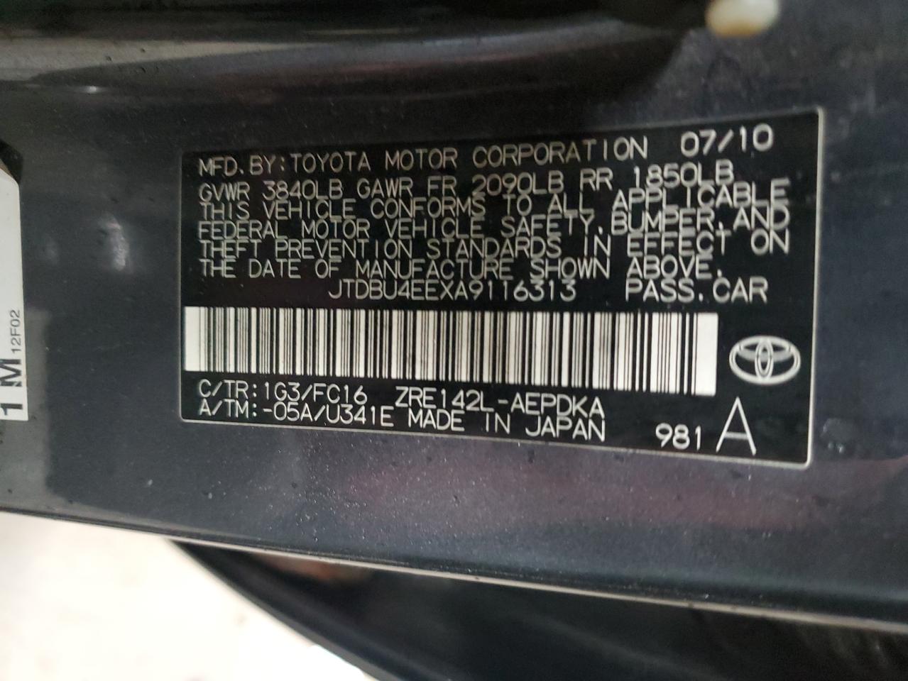 JTDBU4EEXA9116313 2010 Toyota Corolla Base