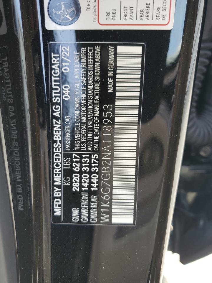 W1K6G7GB2NA118953 2022 Mercedes-Benz S 580 4Matic