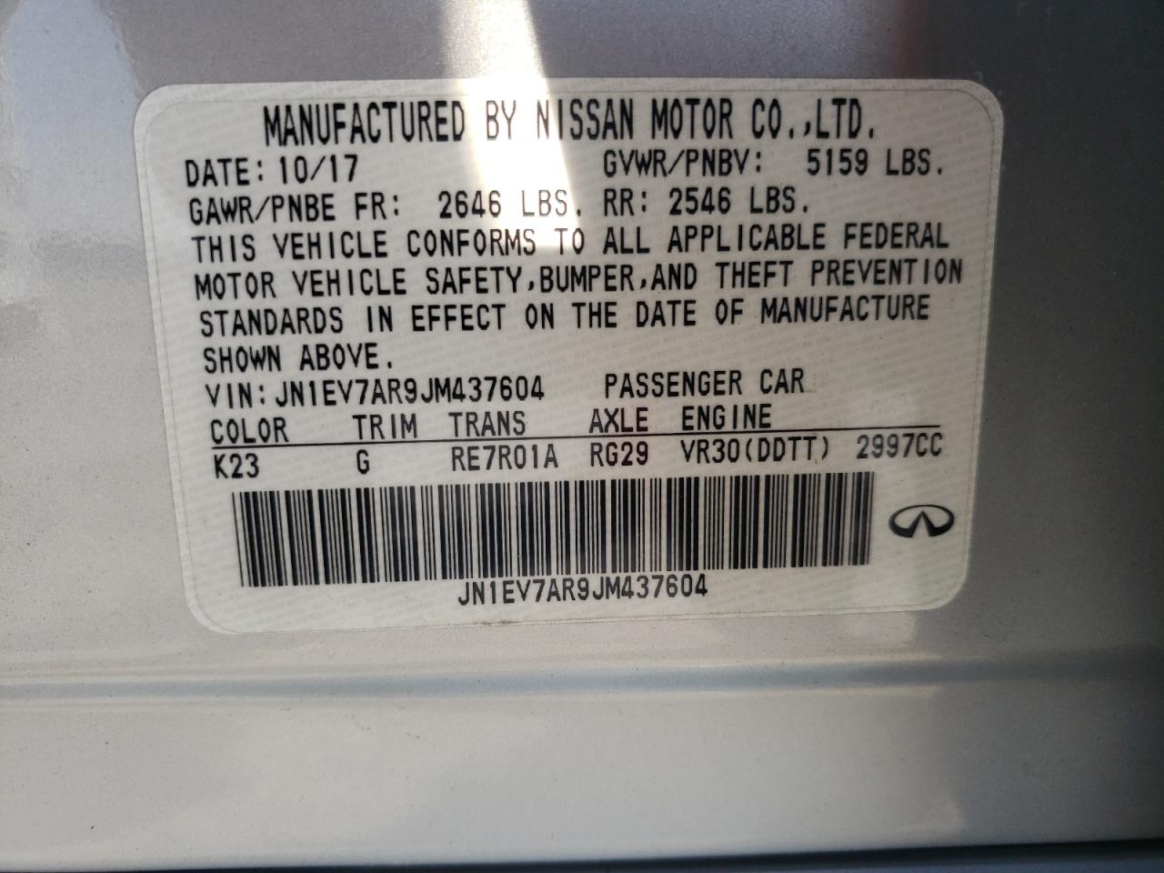 JN1EV7AR9JM437604 2018 Infiniti Q50 Luxe