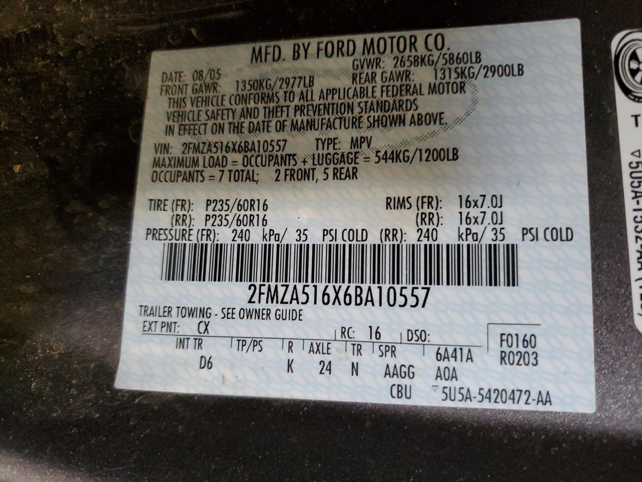 2FMZA516X6BA10557 2006 Ford Freestar Se