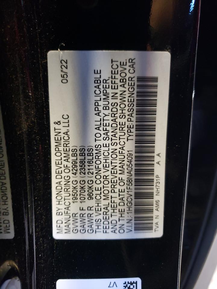 1HGCV1F58NA054091 2022 Honda Accord Exl