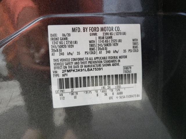 2020 Ford Edge Titanium VIN: 2FMPK3K91LBA75391 Lot: 54714114