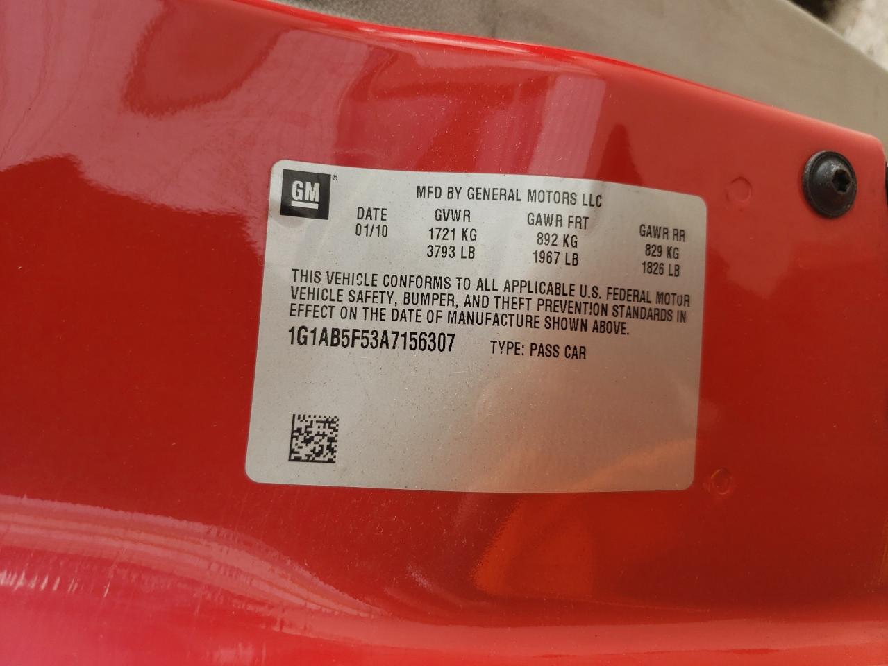 1G1AB5F53A7156307 2010 Chevrolet Cobalt Ls