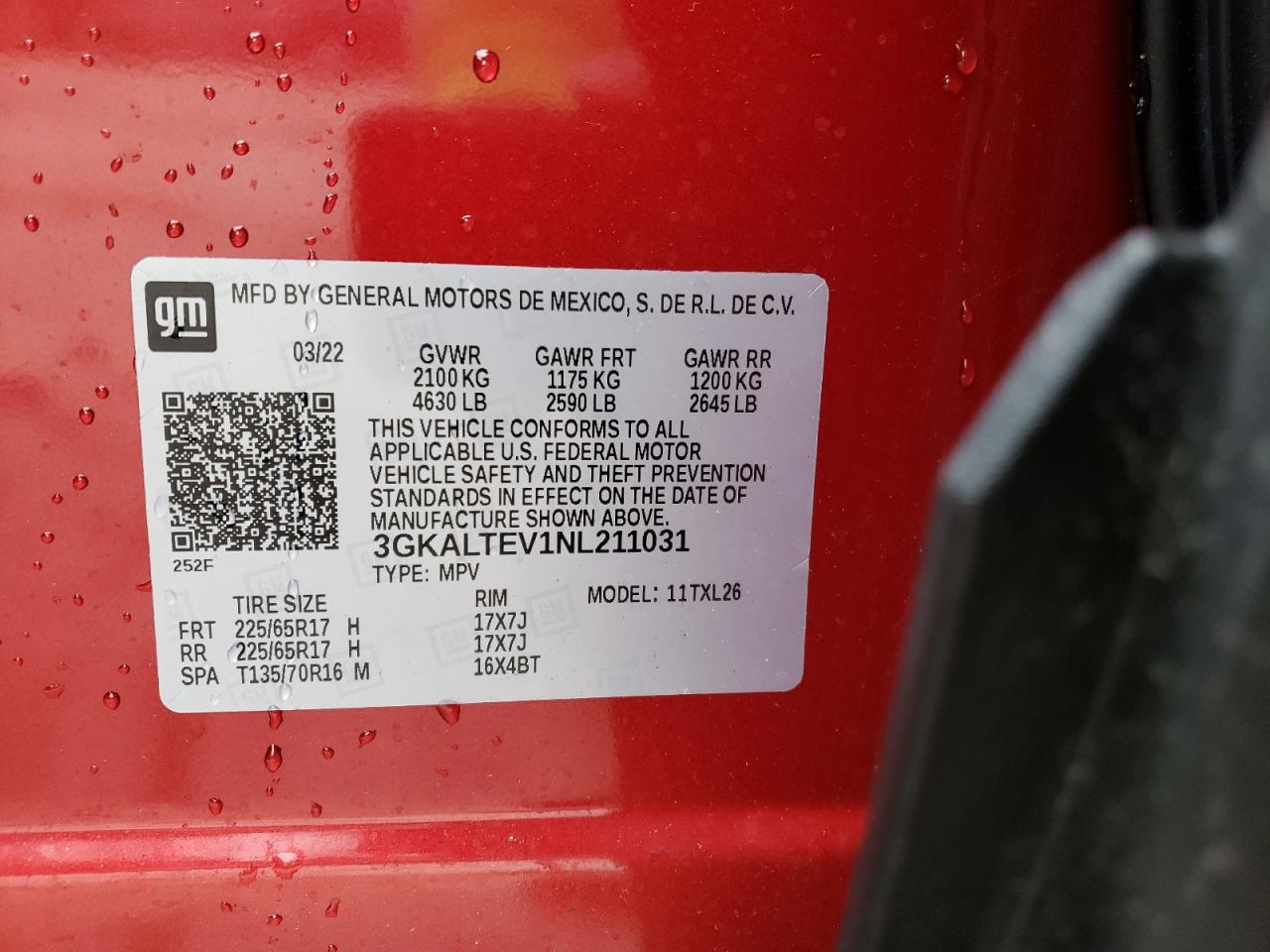 3GKALTEV1NL211031 2022 GMC Terrain Sle