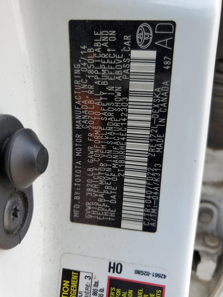 2T1BURHE4EC142303 2014 Toyota Corolla L