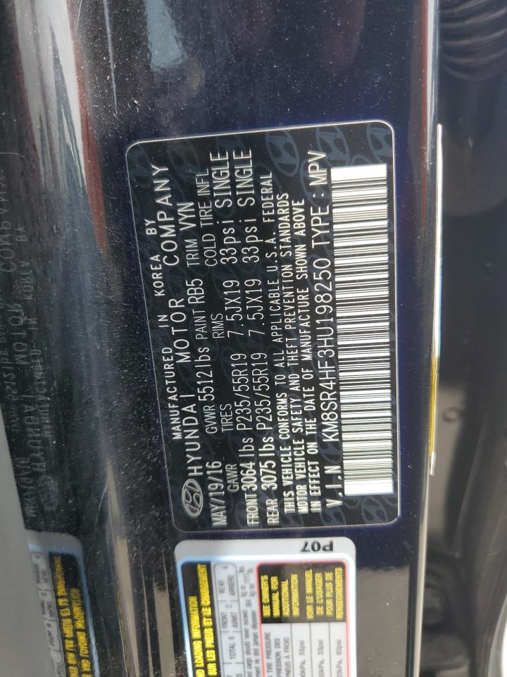 KM8SR4HF3HU198250 2017 Hyundai Santa Fe Se Ultimate