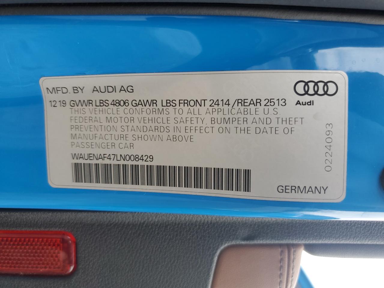 2020 Audi A4 Premium Plus vin: WAUENAF47LN008429