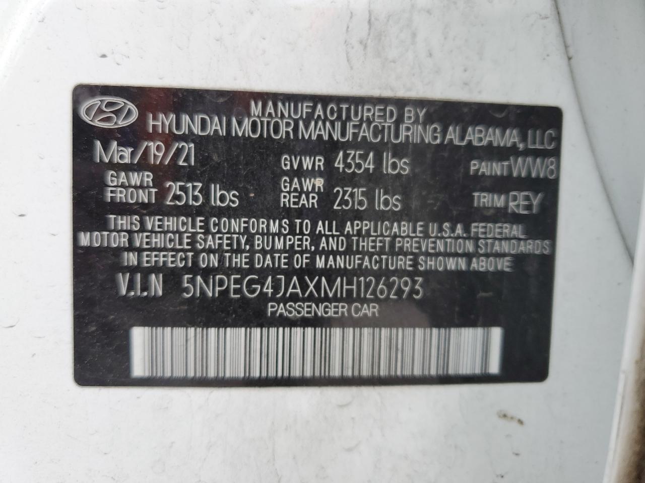 5NPEG4JAXMH126293 2021 Hyundai Sonata Se